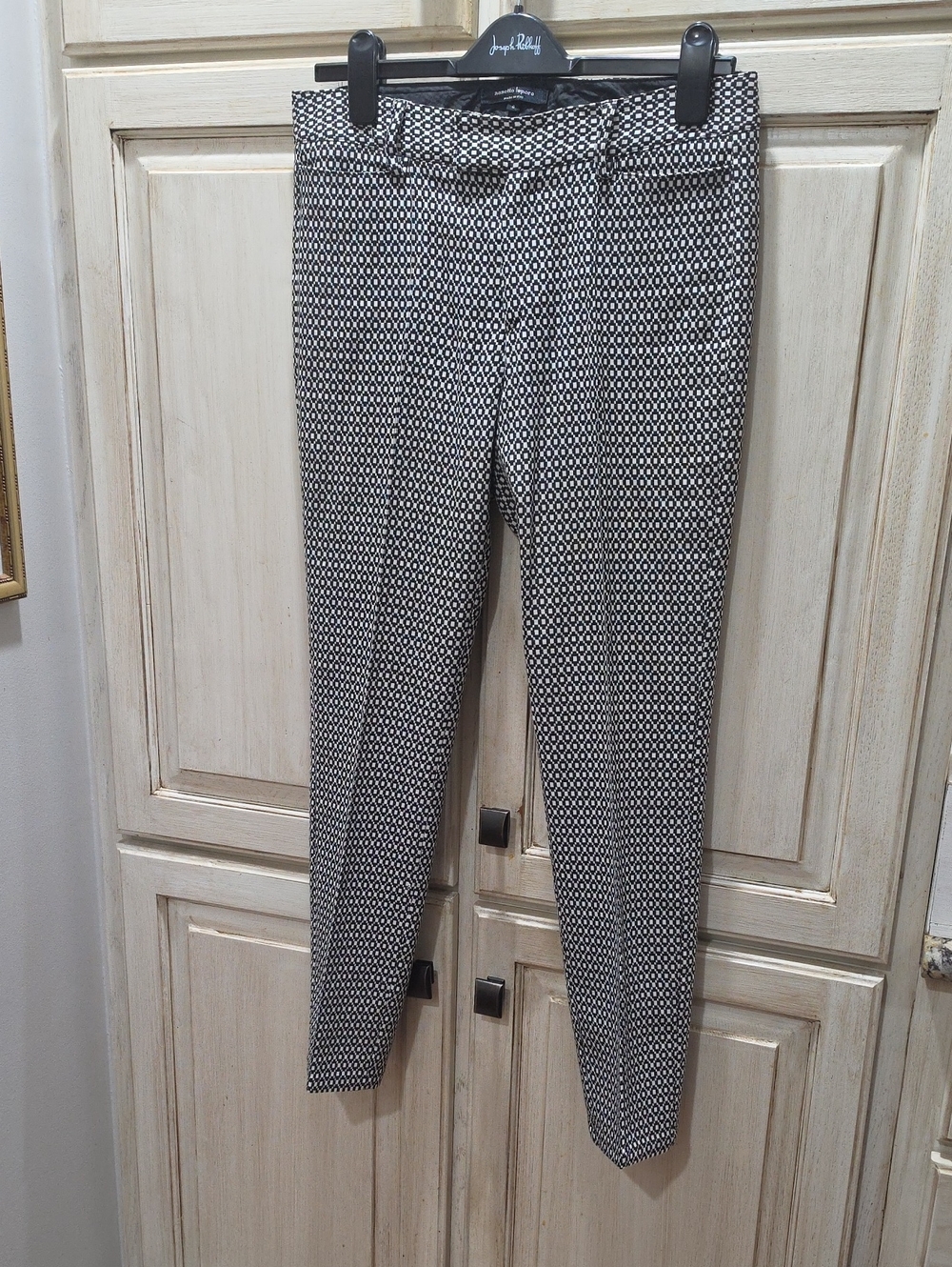 Nanette Lepore Black & White Geometric Slim Ankle Trousers EUC